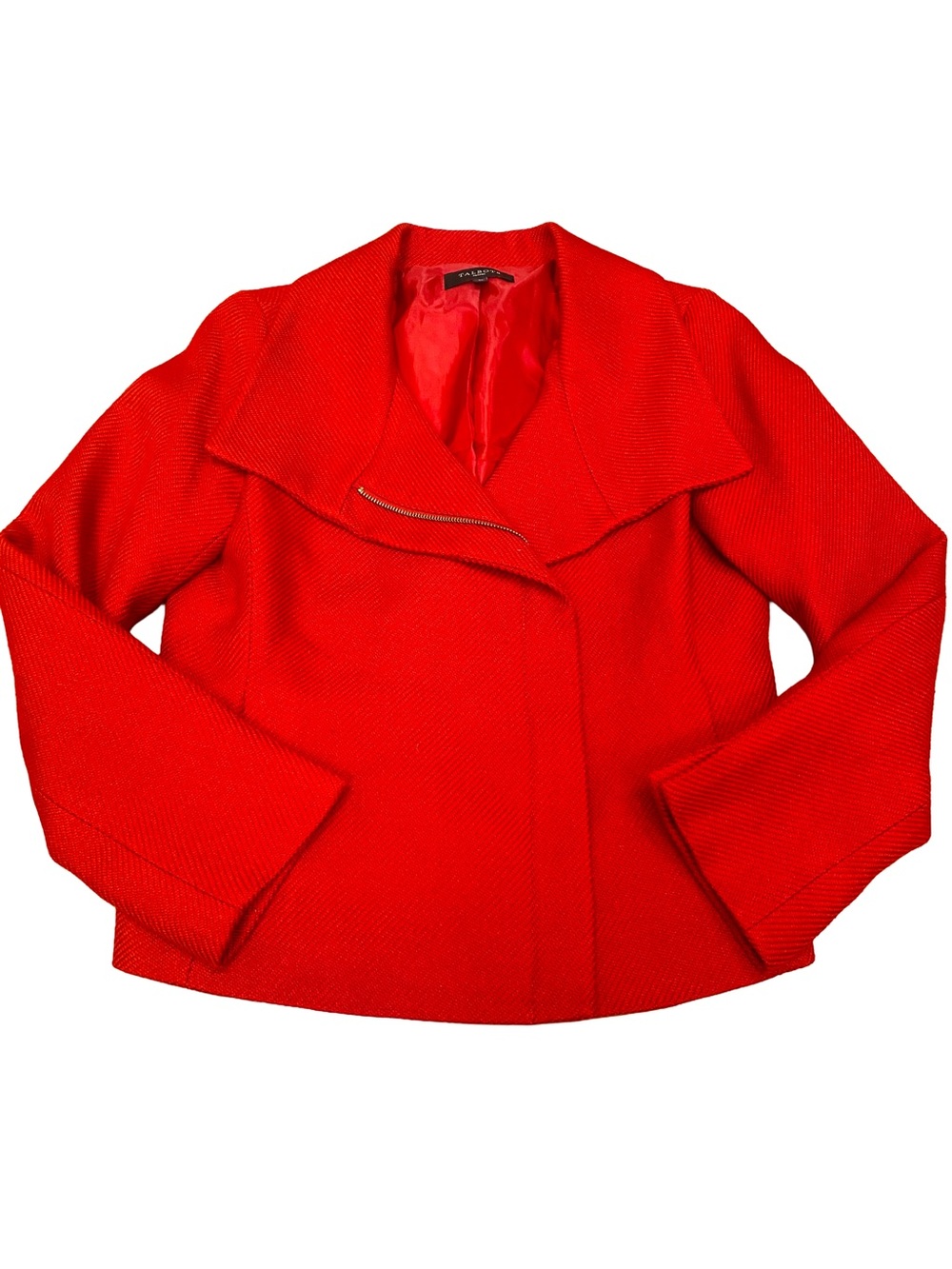 Talbots Petites Jacket Womens 10P Red Wool Blend Asymmetrical Zipper